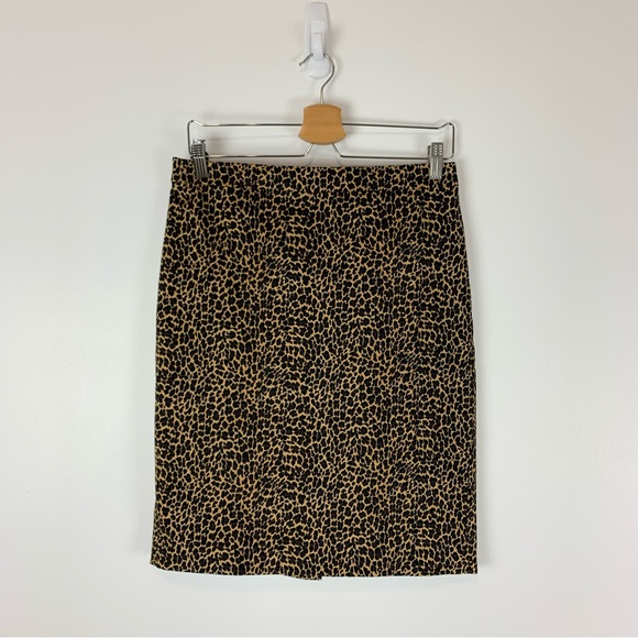 J. Crew Factory Leopard Print Pencil Skirt Black Brown Tan Size 4 Classic - Picture 1 of 9